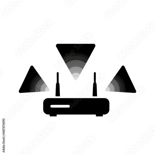Wireless router emitting signals silhouette isolated on white background