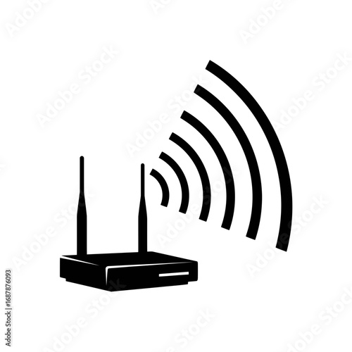 Black silhouette of a wifi router with signal waves isolated on white background silhouette