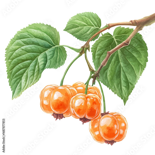 Cloudberry, watercolor painting vector, isolated on a white background.