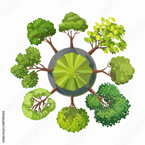 Set of trees top view for landscape and architecture elements