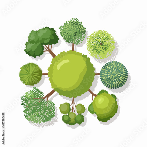 Set of trees top view for landscape and architecture elements