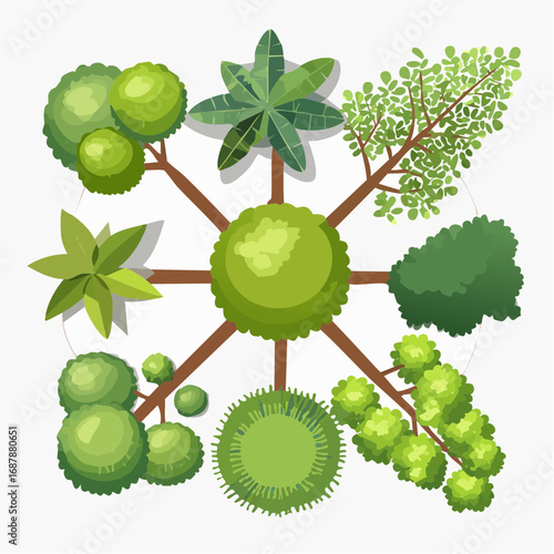 Set of trees top view for landscape and architecture elements