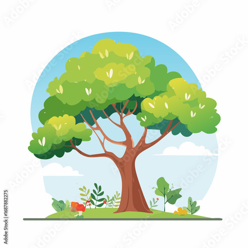 Vector watercolor blooming flower tree side view isolated on white background for landscape and architecture drawing, elements for environment or and garden,Sakura trees for .