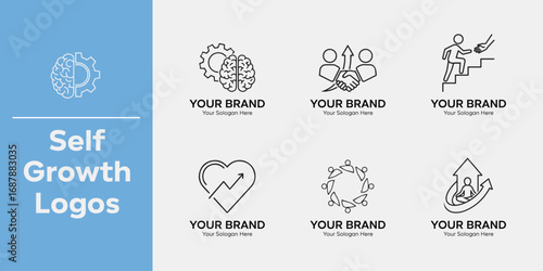 Professional Collection of Self Growth Logo Designs Representing Personal Development, Progress, and Modern Identity with Motivational Symbols