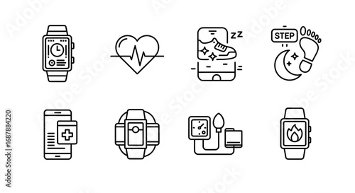 Health & Fitness App Icons Smartwatch, Heart Rate, Sleep Tracker, Steps