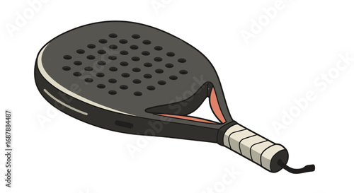 Dynamic padel racket with textured surface and comfortable grip, ready for intense court action and athletic performance.
