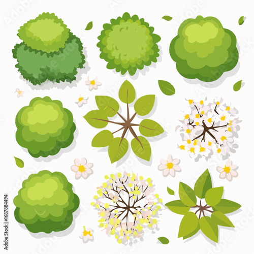 Vector set of Top view green tree for outdoor plan or map and architecture drawing, elements for environment and garden ,botanical elements