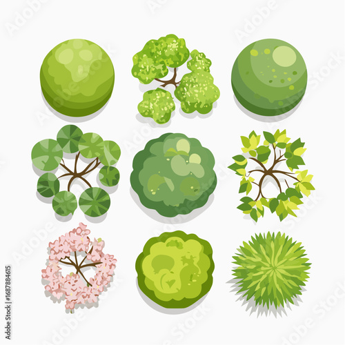 Vector set of Top view green tree for outdoor plan or map and architecture drawing, elements for environment and garden ,botanical elements