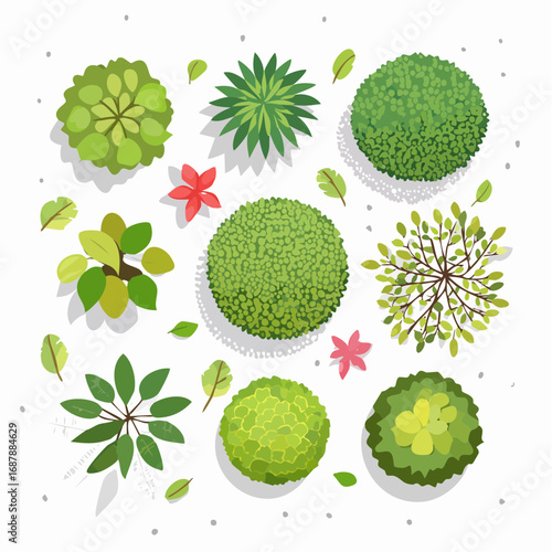 Vector set of Top view green tree for outdoor plan or map and architecture drawing, elements for environment and garden ,botanical elements