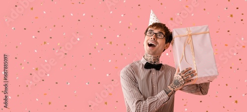 Happy tattooed man with Bir...