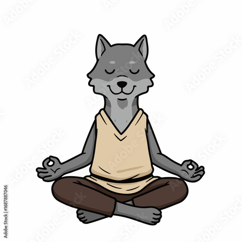 Calm wolf meditating peacefully in lotus pose finding inner balance and serenity