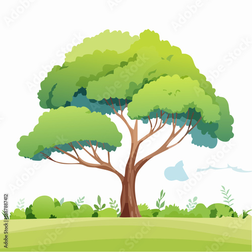 Vector watercolor of tree side view isolated on white background for landscape and architecture drawing, elements for environment and garden, painting botanical for secti