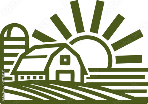 Green Farmhouse with Sunrise Logo
