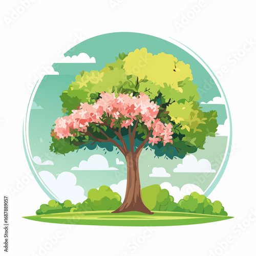 Vector watercolor of blooming tree isolated on white background for landscape plan and architecture drawing, elements for environment and garden,botanical elements ,blooming flowers in .