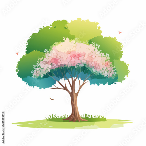 Vector watercolor of blooming tree isolated on white background for landscape plan and architecture drawing, elements for environment and garden,botanical elements ,blooming flowers in .