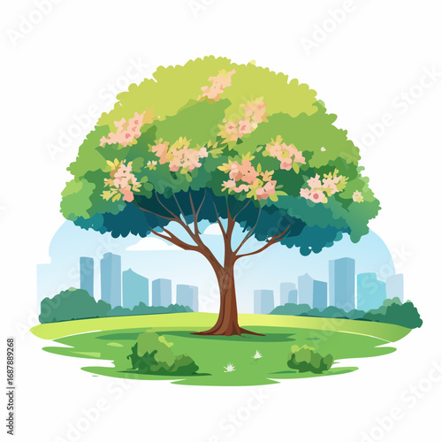 Vector watercolor of blooming tree isolated on white background for landscape plan and architecture drawing, elements for environment and garden,botanical elements ,blooming flowers in .