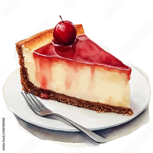Cheesecake, watercolor clipart vector, isolated on a white background.