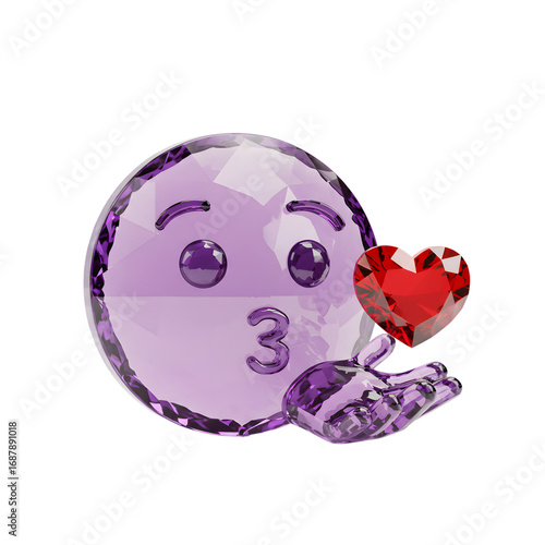 Amethyst Crystal 3D Kiss Emoji – Glossy Purple Face with Ruby Heart Detail