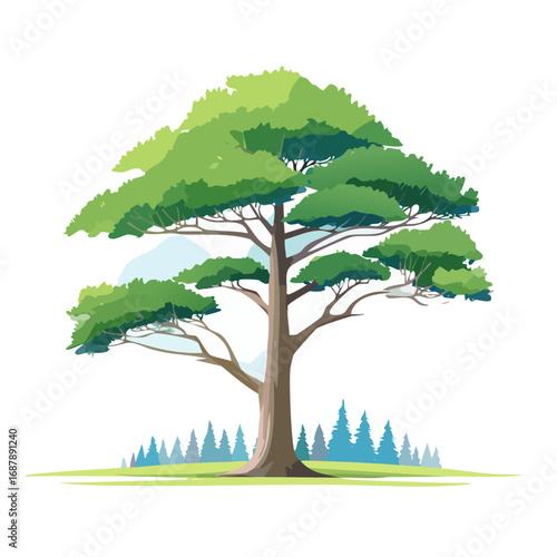 Vector watercolor of pine tree side view isolated on white background for landscape and architecture drawing, elements for environment and garden, painting botanical for section and .