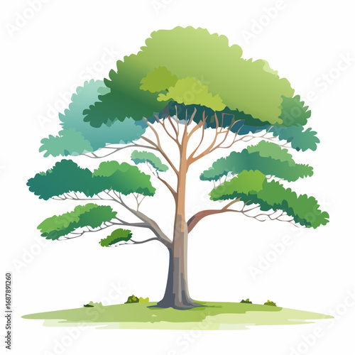 Vector watercolor of pine tree side view isolated on white background for landscape and architecture drawing, elements for environment and garden, painting botanical for section and .
