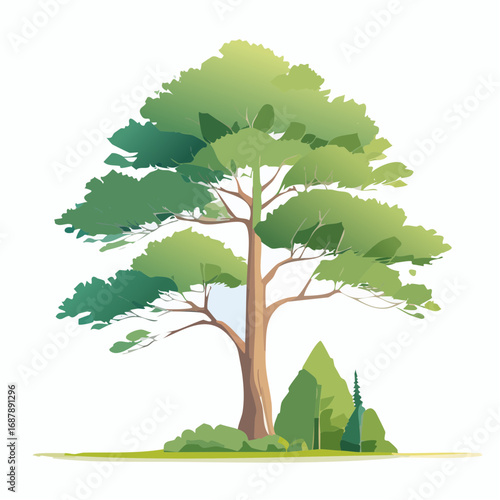 Vector watercolor of pine tree side view isolated on white background for landscape and architecture drawing, elements for environment and garden, painting botanical for section and .