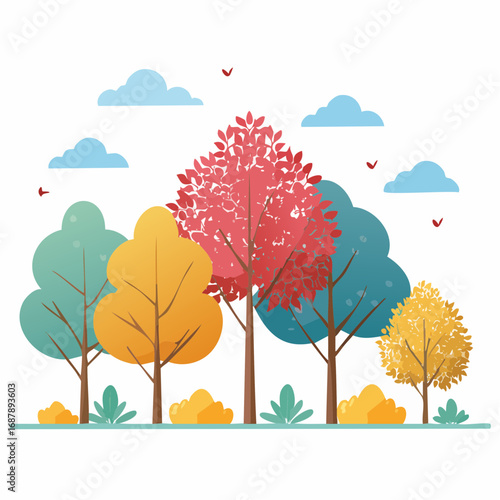 Vector autumn trees collection,watercolor blooming flower tree or forest side view isolated on white background for landscape and decorative ,elements .