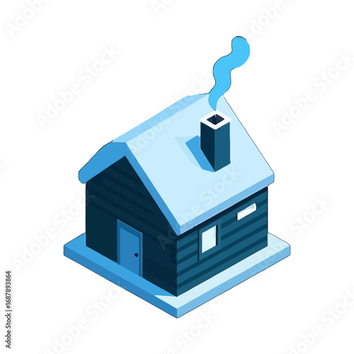 Vector art of cozy winter house with smoke coming from chimney