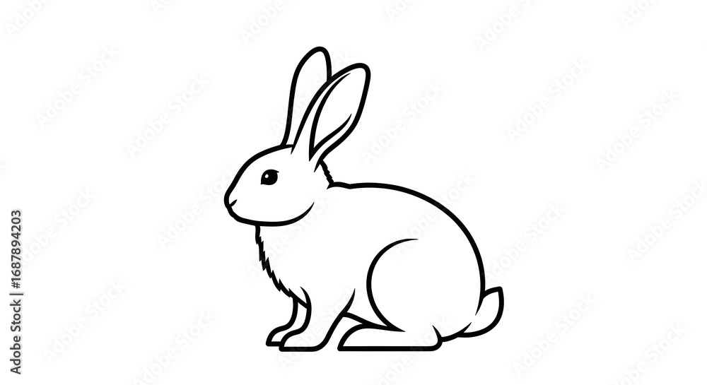 Obraz premium Rabbit Line Art Illustration on White Background | Simple Animal Drawing for Coloring Books, Easter Graphics, and Educational Materials
