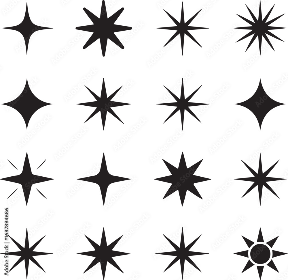 Obraz premium Collection of Star Icons in Vector Format with Various Point Counts and Styles for Design and Decoration Projects