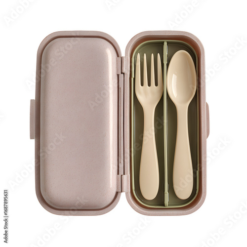Peach Cutlery Set in Case, isolated on transparent background
