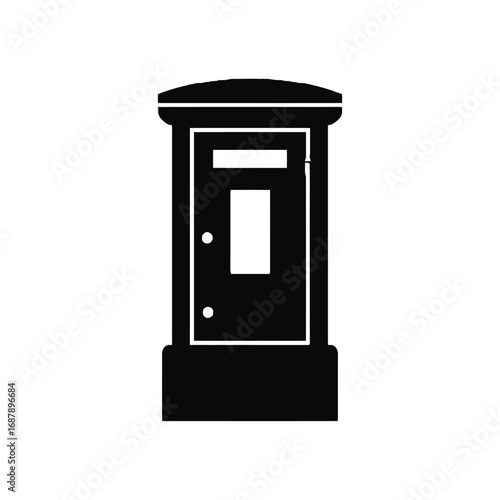 Vector art of black silhouette of a classic british red telephone box, iconic symbol of the united kingdom, isolated on a plain background