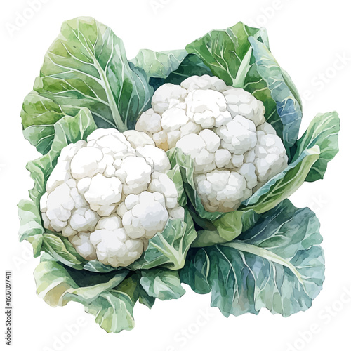 watercolor vector of Cauliflower, isolated on a white background.