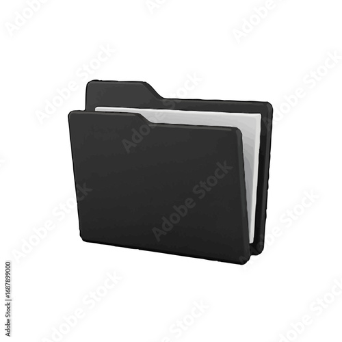 Vector art of a black folder icon with white paper inside, isolated on a, representing organization and data storage