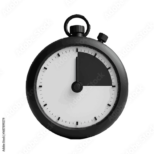 Vector art of a black stopwatch isolated on a, showing a few seconds elapsed on its dial, representing time and measurement