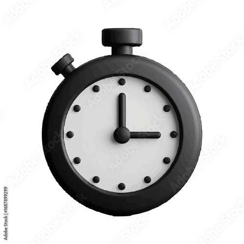 Vector art of a black stopwatch with a white face and black markings, isolated on a, symbolizing time and measurement