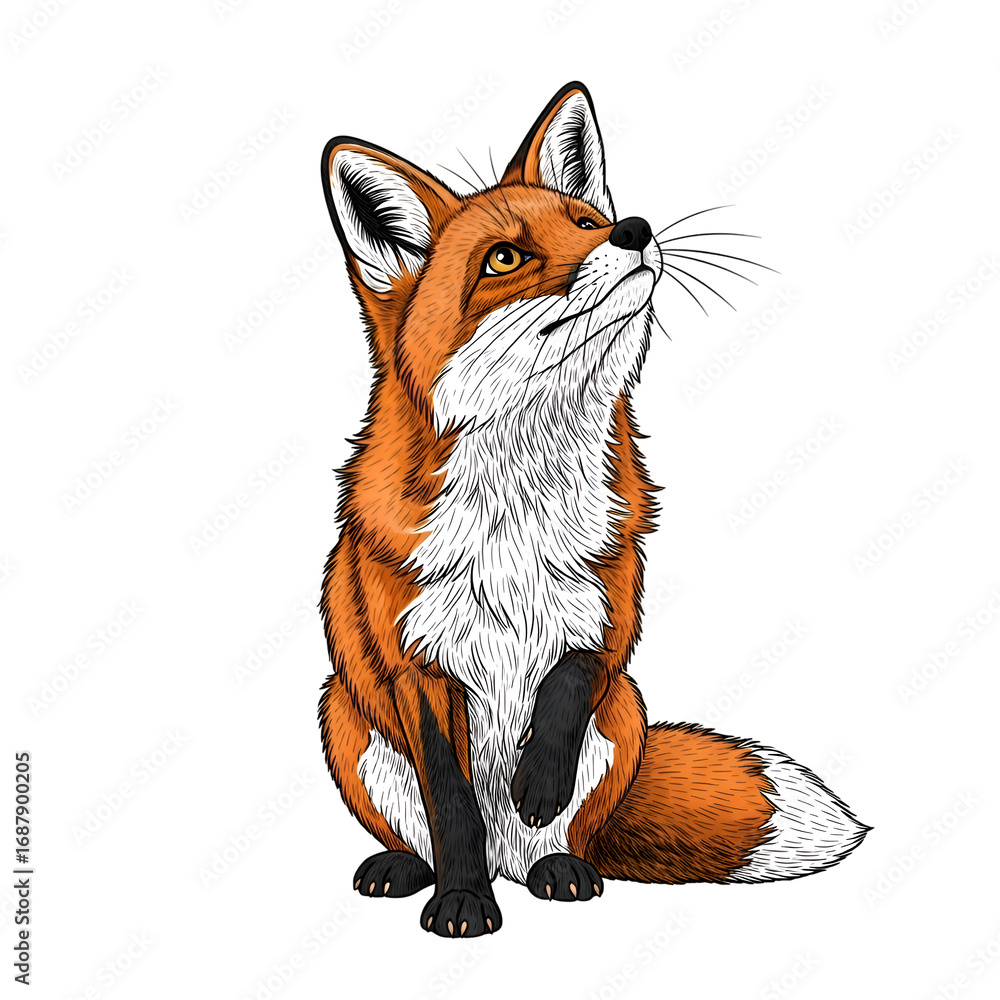 Fototapeta premium Red Fox Gazes Upward, Transparent Background Image Tutorial