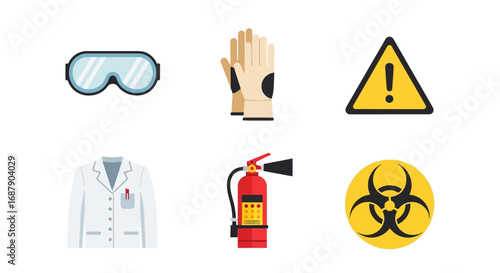 Safety equipment icons for laboratory and hazardous materials.