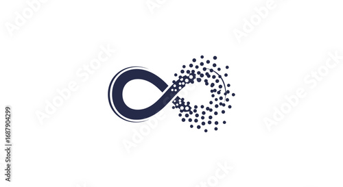 Abstract infinity symbol with fragmented, dotted design.