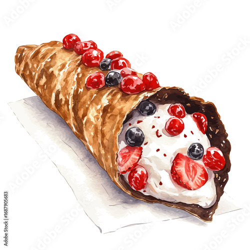 watercolor vector of Cannoli, isolated on a white background.