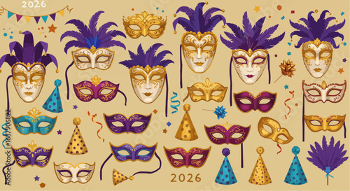 Carnival Party Masks – Masquerade Accessories Illustration Set