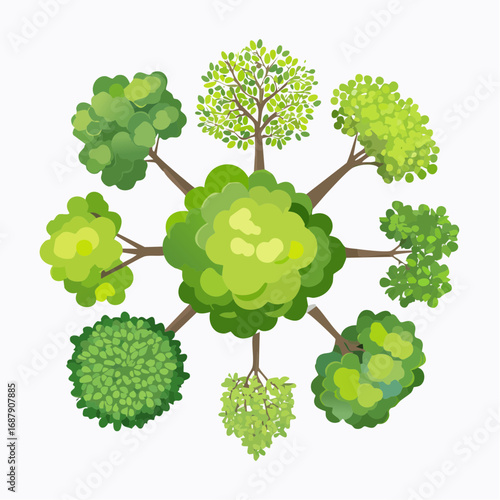 Vector set of Top view green tree for outdoor plan or map and architecture drawing, elements for environment and garden ,botanical elements