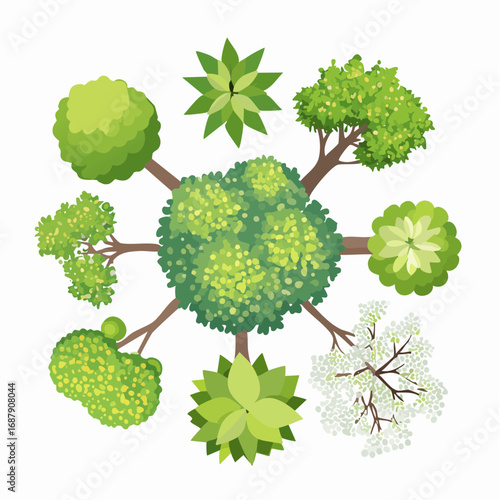 Vector set of Top view green tree for outdoor plan or map and architecture drawing, elements for environment and garden ,botanical elements