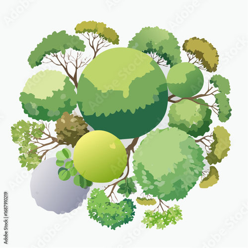 Vector watercolor tree or forest top view isolated on white background for landscape and architecture drawing,elements for environment and garden,botanical for section in spri