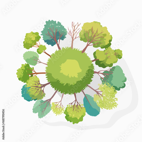Vector watercolor tree or forest top view isolated on white background for landscape and architecture drawing,elements for environment and garden,botanical for section in spri
