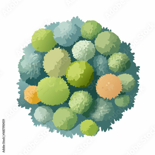 Vector watercolor tree or forest top view isolated on white background for landscape and architecture drawing,elements for environment and garden,botanical for section in spri