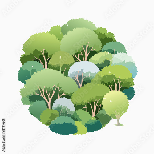 Vector watercolor tree or forest top view isolated on white background for landscape and architecture drawing,elements for environment and garden,botanical for section in spri