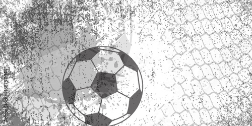 Illustration of a soccer ball hitting the net with grunge texture effect. Perfect for sports themes, posters, backgrounds, and football-related graphic designs.