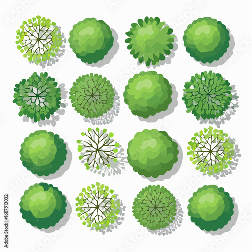 Vector set of Top view green tree for outdoor plan or map and architecture drawing, elements for environment and garden ,botanical elements