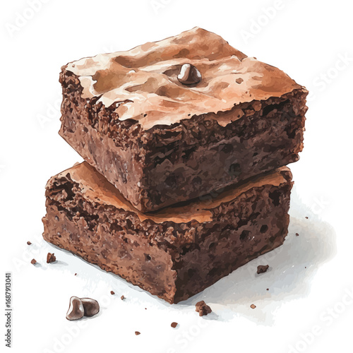Brownies, watercolor clipart vector, isolated on a white background.