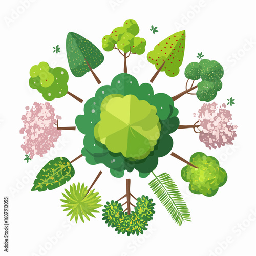 Vector set of Top view green tree for outdoor plan or map and architecture drawing, elements for environment and garden ,botanical elements